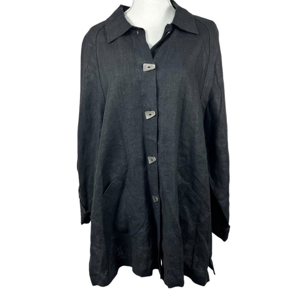 J. Jill Black Button Front Lagenlook Linen Jacket Size M - Picture 1 of 13
